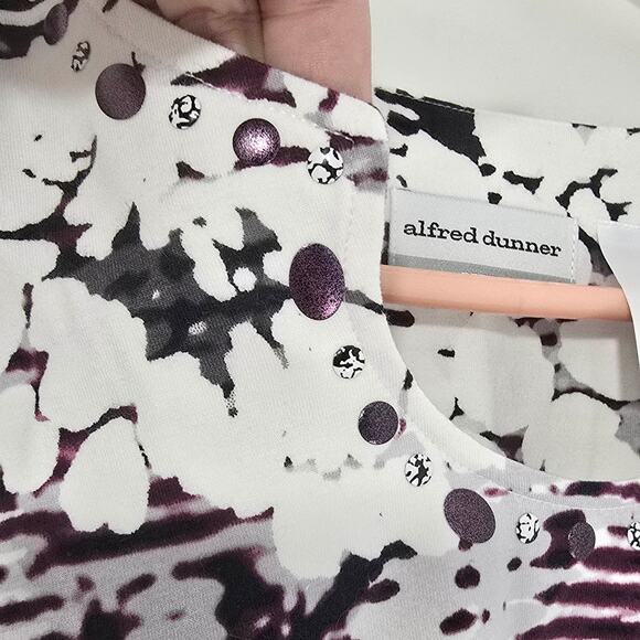 Alfred Dunner NWT Knit Top Jeweled 3/4 Sleeve Purple Black Size PM - Picture 9 of 10